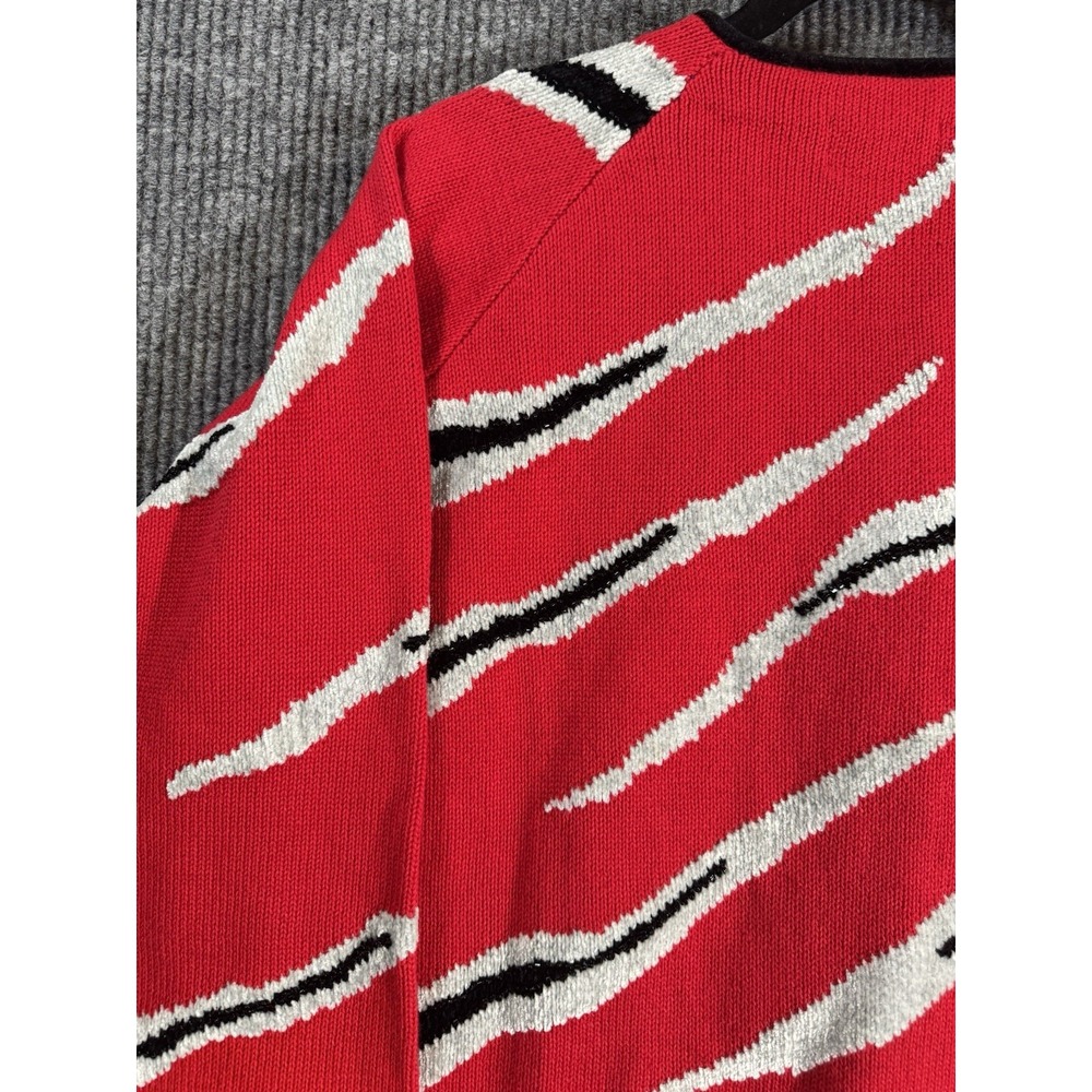 VTG Berek Beaded Fringe Cardigan Sweater XL -Red Black Gray Zebra Stripe NOS NWT - Picture 10 of 16